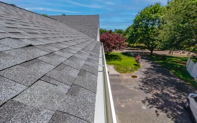 Clean gutter along a shingle roof after gutter cleaning